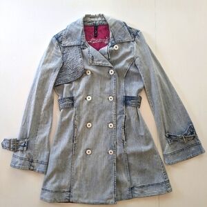 FOXY JEANS Acid Wash Denim Trench Coat